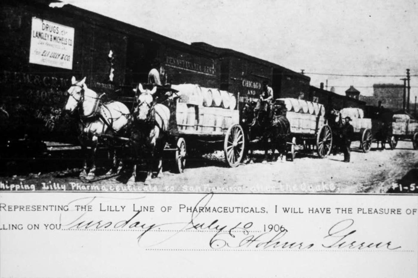 Horse-drawn carriages used to deliver Lilly medicines