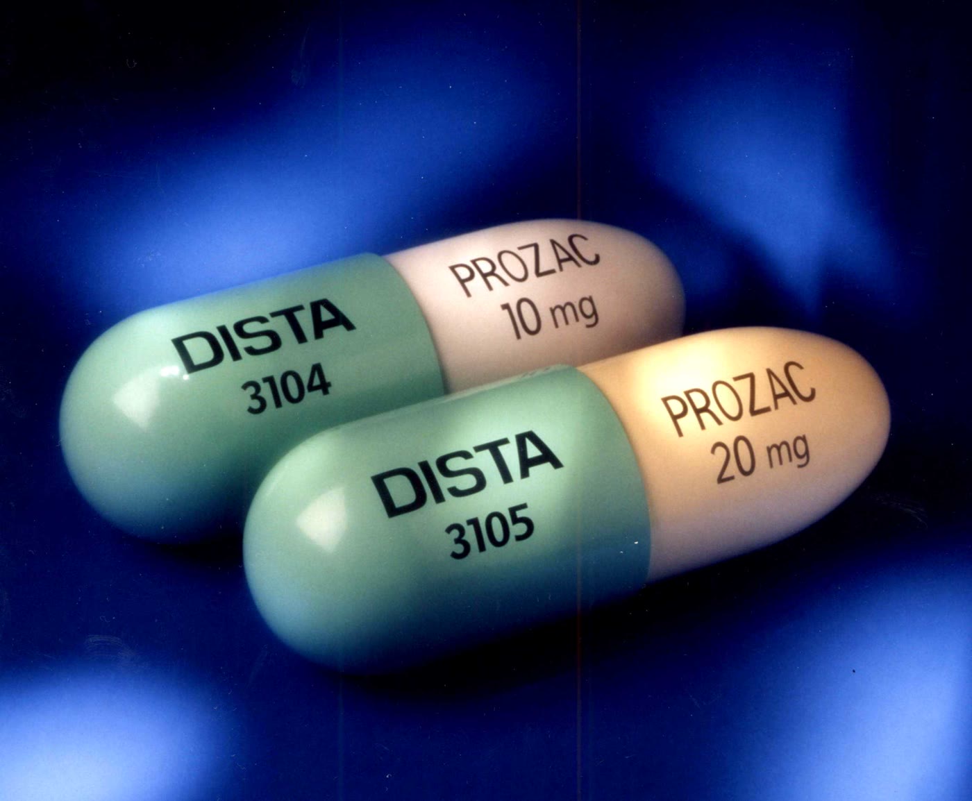 Archival photograph of Prozac capsules